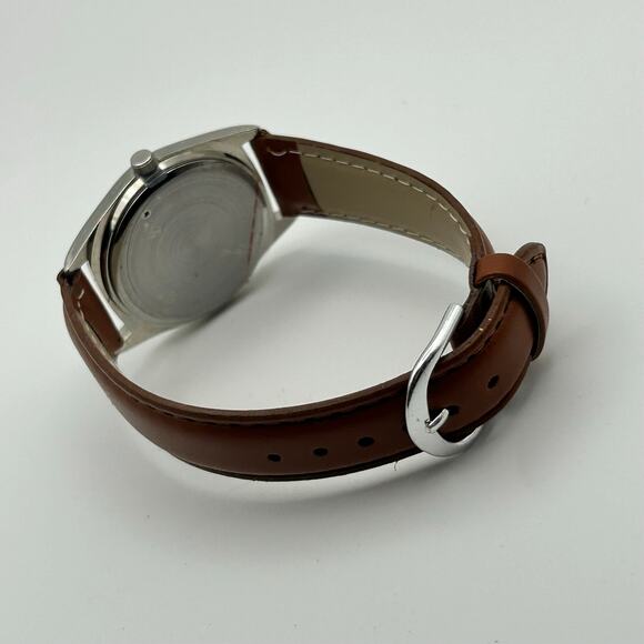 PCA Silver-tone Brown Leather Stainless Steel Quartz Watch Working New Battery main image 6
